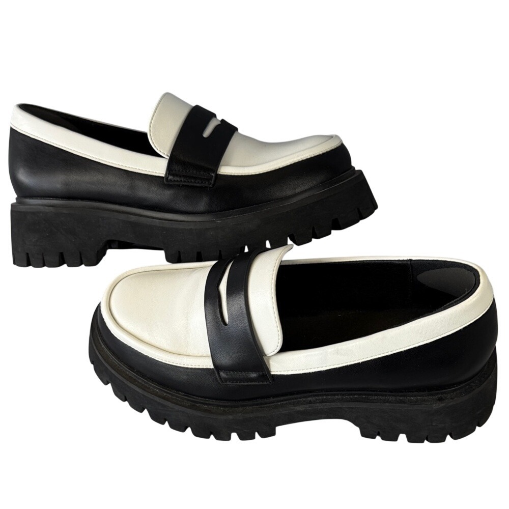 Black and White Womens Loafers Chic Colorblock Slip On Professional‎ Shoes 8.5